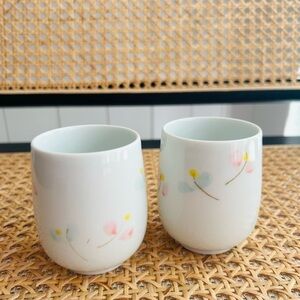 Floral Ceramic Cups - White with Pastel Accents